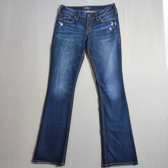 Silver Jeans women's sz W28 (30)/L33 ink blue colour Elyse slim Boot distressed - Picture 1 of 14